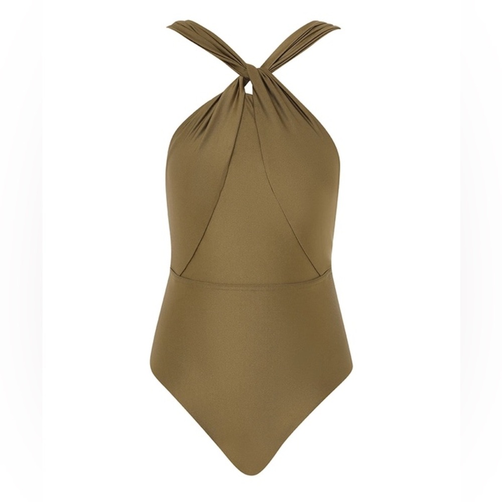 Zimmermann Ottie high neck draped one piece olive NWT